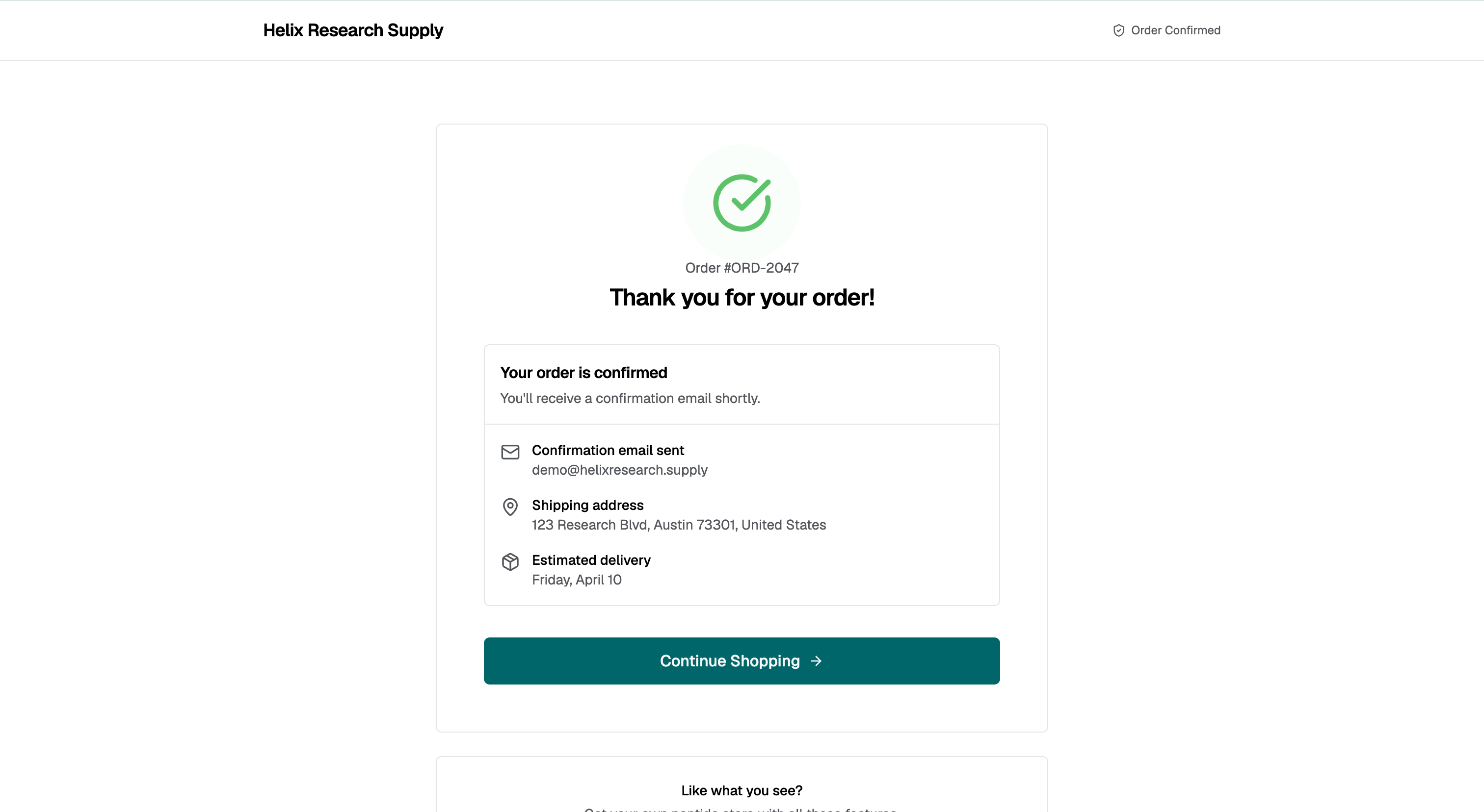 Demo store — Confirmation view